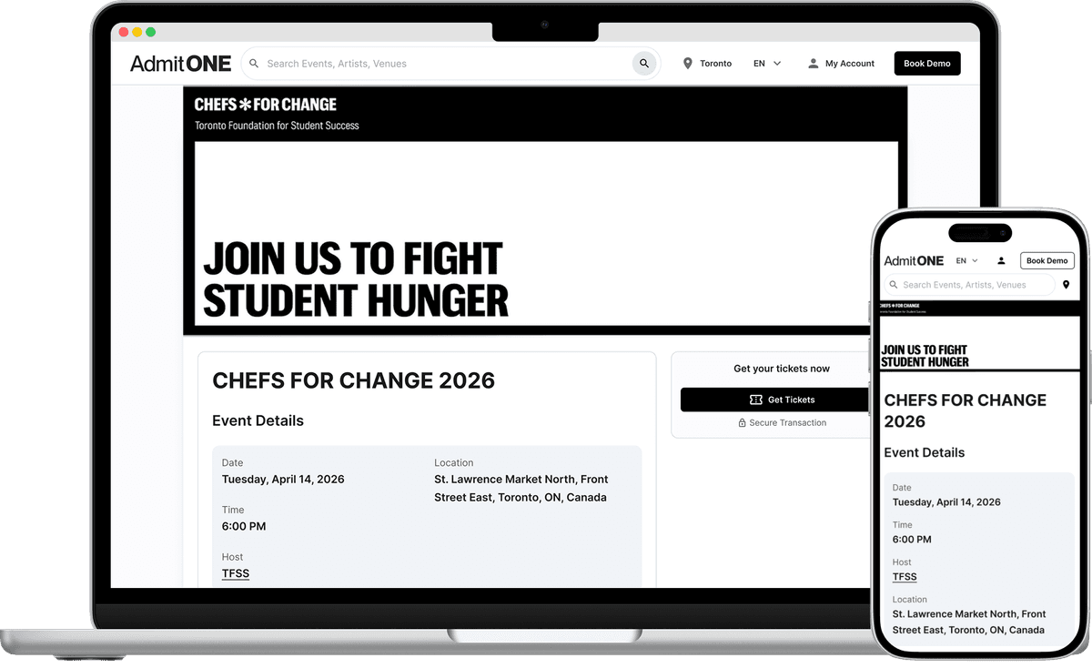 A laptop and a phone displaying the AdmitONE Community website